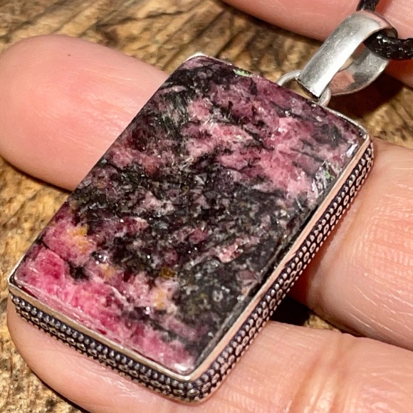 Rectangular Rhodonite Pendant 1 7/8” - Picture 13 of 16